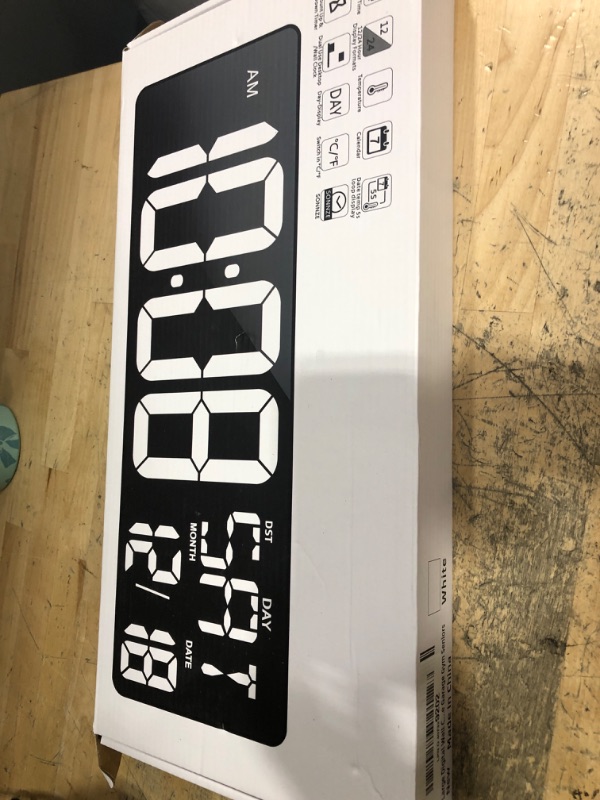 Photo 1 of **FOR PARTS/ SEE CLERK NOTES** Large Digital Wall Clock with Remote Control 17.2" LED Large Display Timer with Temperature Date Week Auto DST Adjustable Brightness, Big Wall Alarm Clock for Living Room Office Garage Gym Seniors