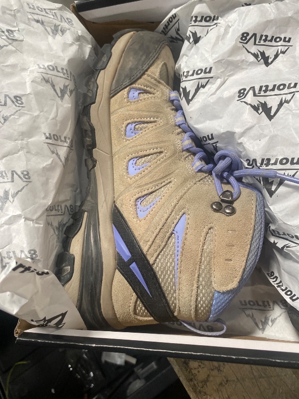 Photo 1 of ***(HEAVILY USED/ MINOR DAMAGE)***NORTIV 8 Women's Waterproof Hiking Boots Outdoor Trekking Camping Trail Hiking Boots Size 8 M US SNHB211W, BEIGE/PURPLE
