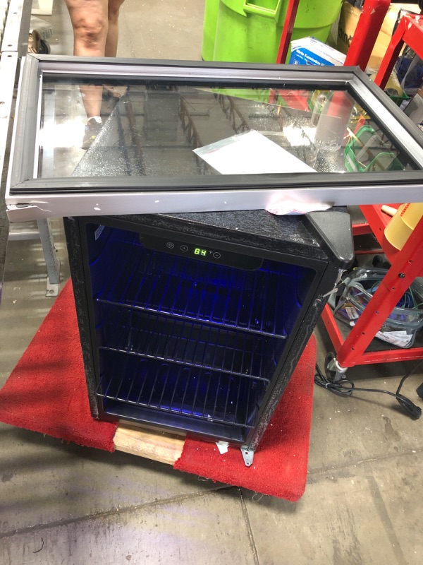 Photo 1 of **BROKEN DOOR** COWSAR Mini Fridge Cooler, 95 Can Beverage Refrigerator with Glass Door, ETL Approved Wine Fridge with Digital Temperature Control, LED Light for Home, Office, Bar, and Game Room - 2.6 Cu.Ft. Black