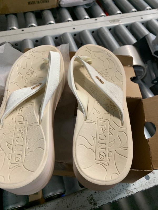 Photo 1 of ***(HEAVILY USED/ MINOR DAMAGE)***ONCAI Women’s Platform Flip Flops 2025 Womans Dressy Summer Beach Essentials Wedge Sandals Trendy Comfortable Chunky Flatform Walking Outdoor Thick Rubber Soles Off White size 8.5