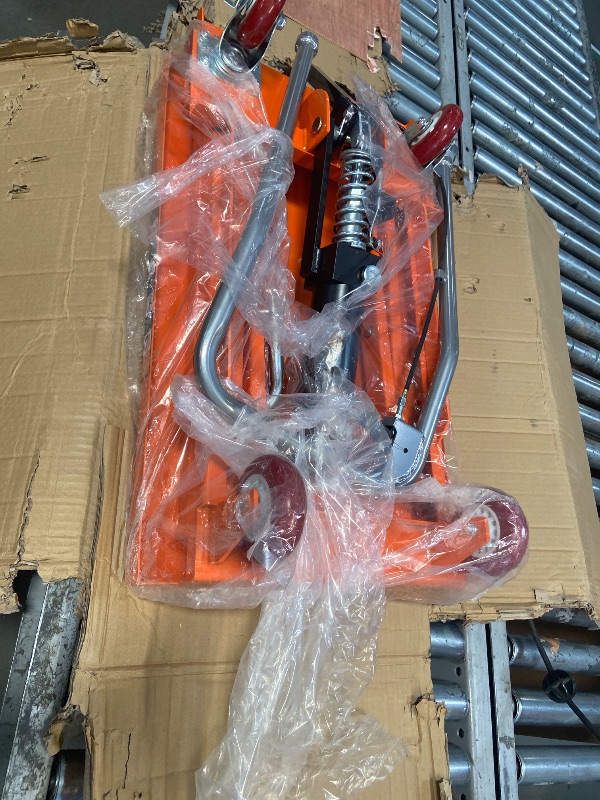 Photo 1 of **PARTS ONLY Single Scissor Lift Table, 330lbs Capacity 28.5" Lifting Height, Hydraulic Lift Table Cart with Locking Wheels and Non-Slip Pad, Hydraulic Scissor Cart for Material Handling and Transportation