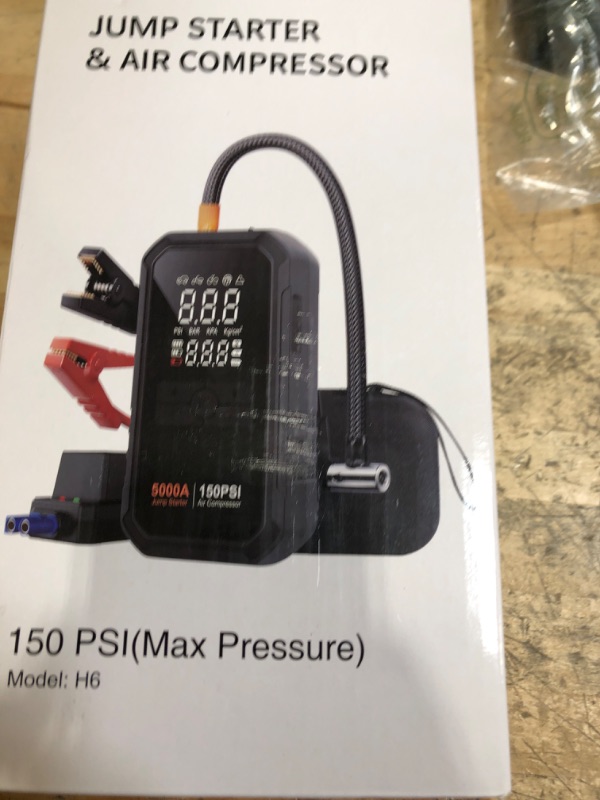 Photo 1 of 10-in-1 Jump Starter with Air Compressor 5000A 26800mAh 150PSI Portable Car Battery Jump Starter (All Gas/12L Diesel), 12V Jump Box Car Battery Jumper Starter Portable Jumper Cables, Lights