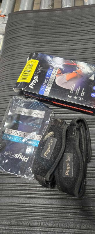 Photo 1 of ***STAINED*** PhysFlex 2-Pack BLACK Elbow Brace for Men & Women, Adjustable Tennis & Golfer's Elbow Support Strap for Tendonitis Pain Relief - Compression Pad for Arm, Forearm, Tendon Pain Relief