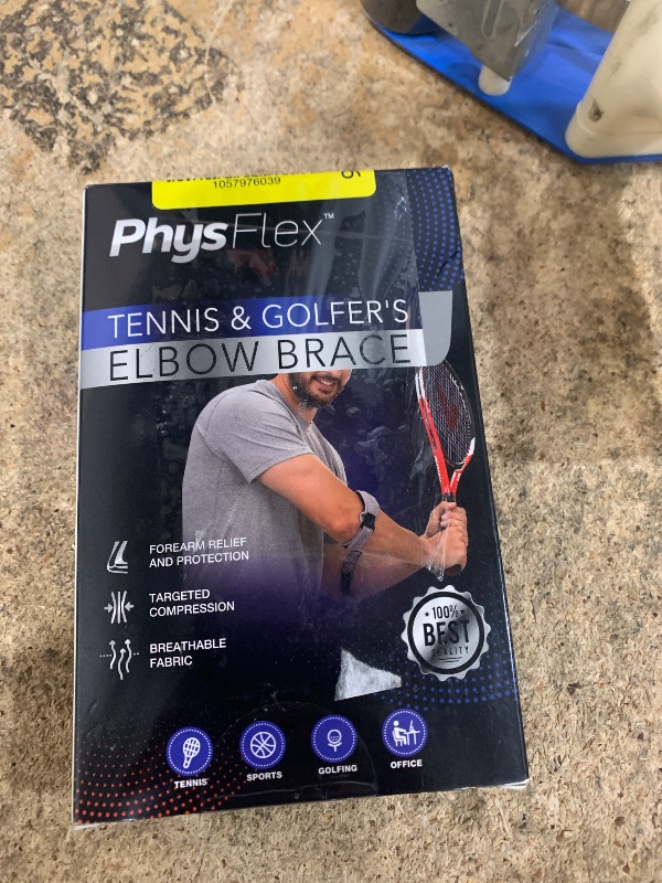 Photo 1 of ***STAINED*** PhysFlex 2-Pack BLACK Elbow Brace for Men & Women, Adjustable Tennis & Golfer's Elbow Support Strap for Tendonitis Pain Relief - Compression Pad for Arm, Forearm, Tendon Pain Relief