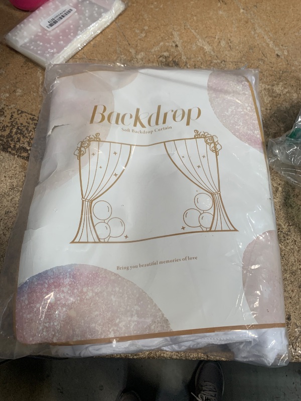 Photo 1 of 10 ft x 8 ft Wrinkle Free White Backdrop Curtain for Wedding Parties, Polyester Photography Backdrop Drapes for Birthday Parties Stage Backdrop Stand, White Background Curtains 5x8FT 2 Panels