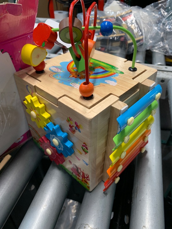 Photo 1 of ******************Missing pieces. Cards torn up.****************
Batlofty Wooden Activity Cube, 8-in-1 Montessori Toys for 1 2 Year Old Girl Boy Toddler| Sensory Educational Learning Toys 12-18 Months | 1st Birthday Gifts, Bead Maze | Bonus Sorting & Stac