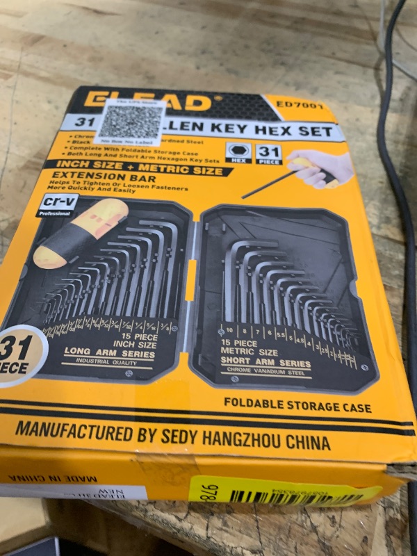 Photo 1 of 31-Piece Hex Key Set - Allen Wrench Set, SAE and Metric Allen Keys MM(0.7mm-10mm) SAE(0.028"-3/8) Heat-Treated, Torque Handle, High Leverage, Long & Short Keys, Easy Organization