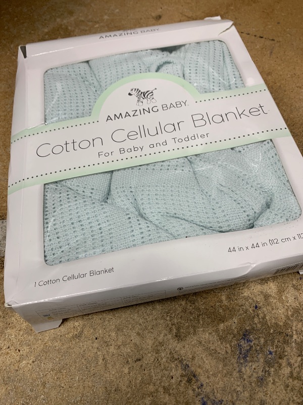 Photo 1 of Amazing Baby Cellular Blanket, Premium Cotton Knit, Ultra Soft, Breathable, Cozy Gift for Baby Boys and Girls, Favorite Toddler Blanket, 44 x 44 inches (112 x 112 cm), Soft Blue