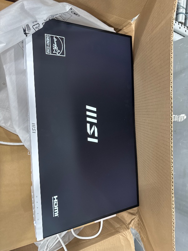 Photo 1 of *POWERS ON**MSI PRO MP273QW E2 AMZ 27-inch IPS 2560 x 1440 (QHD) Computer Monitor, 100Hz, Adaptive-Sync, HDMI, VESA Mountable, Tilt, Speaker, 1ms, White