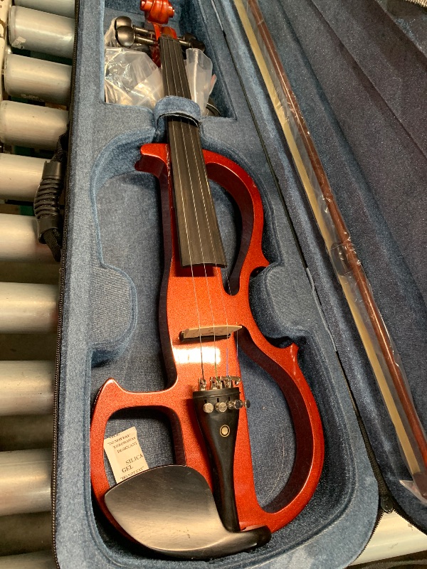 Photo 1 of (used) Cecilio Solid Wood Electric/Silent Violin with Ebony Fittings - 4/4 Full Size - Metallic Red Mahogany