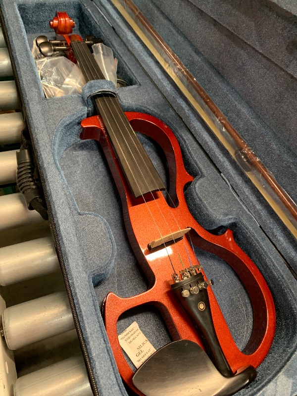 Photo 1 of (used) Cecilio Solid Wood Electric/Silent Violin with Ebony Fittings - 4/4 Full Size - Metallic Red Mahogany