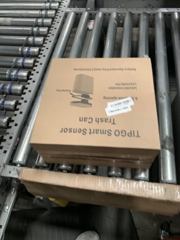 Photo 1 of (used/fair) TIPGO Automatic Motion Sensor Bathroom Trash Can with Lid, 2.6 Gallon Touchless Trash Bin, Smart Garbage Can Plastic Slim Wastebasket for Bedroom, Office, Dorm (White)