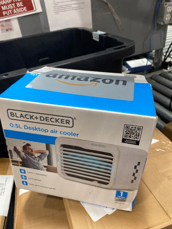 Photo 1 of **************MISSING POWER CORD**************
BLACK+DECKER Desktop Air Cooler, Personal Portable Fan with 3-Speeds, Evaporative Air Cooler with 0.5L Water Tank, Air Cooler Fan for Desk, Home, Office, Bedroom, and more, BDMC10, White/Gray
