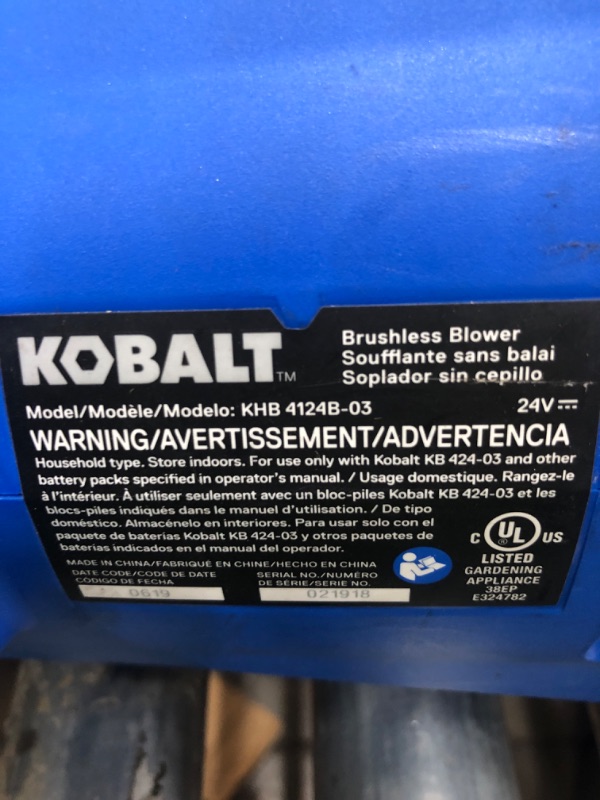 Photo 1 of  KOBALT BRUSHLESS 24V MAX BLOWER WITH BATTERY 