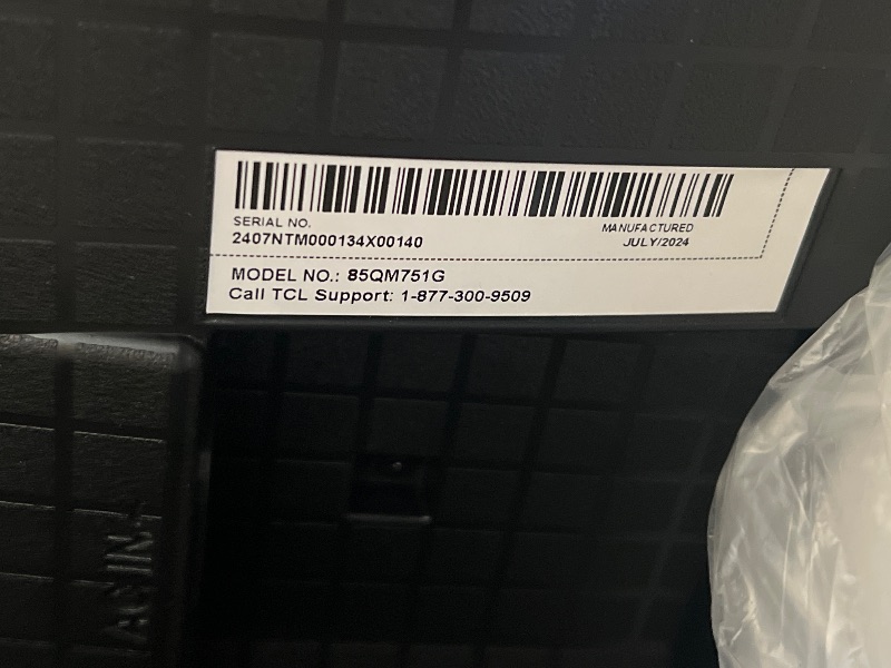 Photo 1 of ************SCREEN CRACKED, NON-FUNCTIONAL, FINAL SALE*******************
TCL 85-Inch QM7 QLED 4K Smart QD-Mini LED TV with Google TV (85QM751G, 2024 Model) Dolby Vision IQ, Dolby Atmos, HDR, Game Accelerator up to 240Hz, Voice Remote, Works with Alexa, S