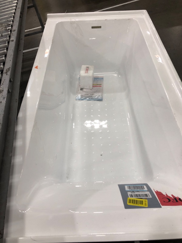 Photo 1 of ** has a crack on its side and in a corner see pics ** WOODBRIDGE 60" Acrylic Rectangular Alcove Soaking Bathtub in White with Left Drain, Brushed Nickel pop-up Drain Included, LB428-L