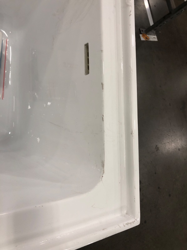Photo 1 of ** has a crack on its side and in a corner see pics ** WOODBRIDGE 60" Acrylic Rectangular Alcove Soaking Bathtub in White with Left Drain, Brushed Nickel pop-up Drain Included, LB428-L