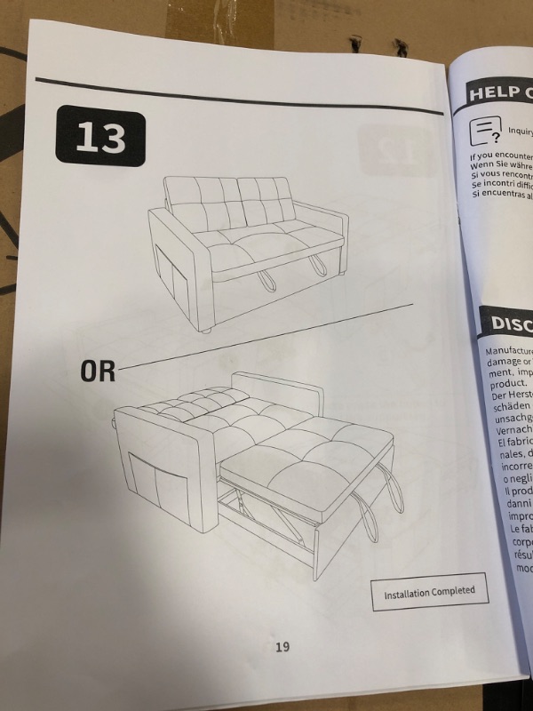 Photo 1 of (partial set,( base framing) )BIGSYY 52" Linen 3-in-1 Convertible Sleeper Sofa with Pull-Out Bed, Stepless Adjustable Backrest & Side Pocket - Light Grey
