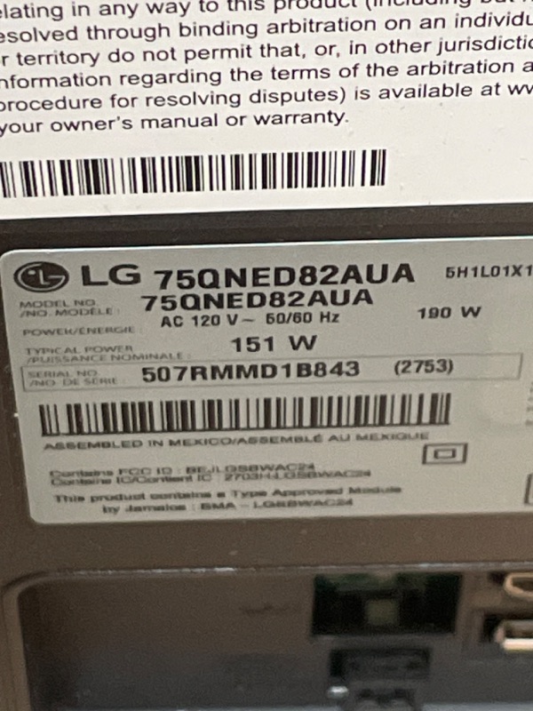 Photo 1 of ***DAMAGED***LG 75-Inch Class QNED AI 4K QNED82A Series Smart TV w/AI Sound, HDR10, 4K Super Upscaling, Filmmaker Mode, Wow Orchestra, Alexa Built-in (75QNED82AUA, 2025)