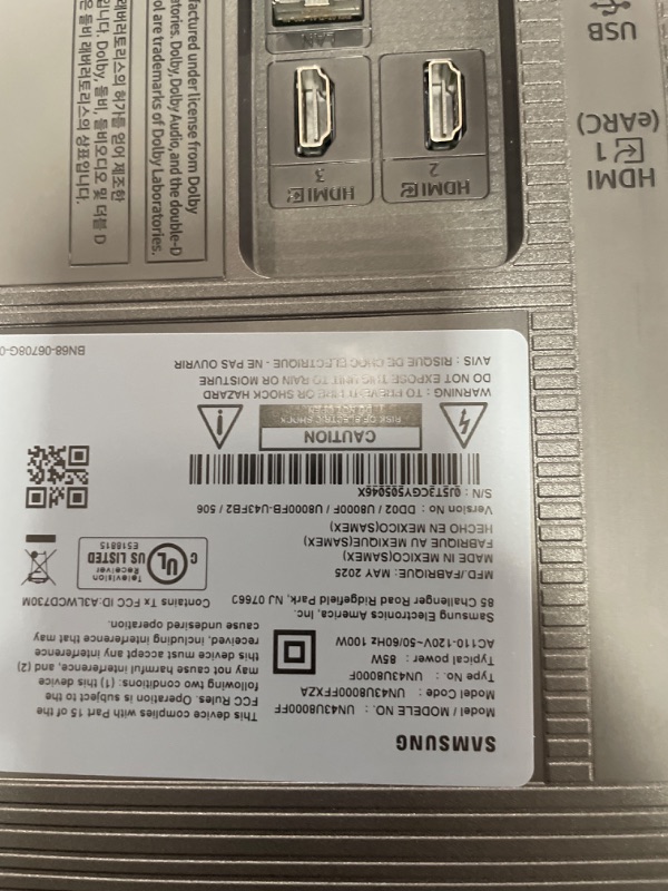 Photo 1 of *********************MISSING POWER CORD***************************
Samsung 43-Inch Class Crystal UHD U8000F 4K Smart TV (2025 Model) Endless Free Content, Crystal Processor 4K, MetalStream Design, Knox Security, Alexa Built-in