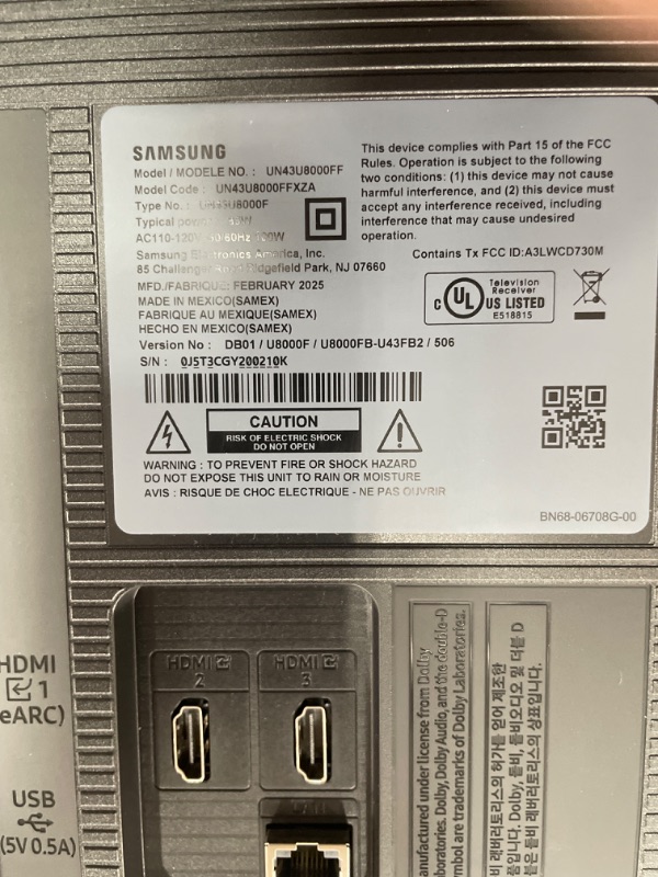 Photo 1 of Samsung 43-Inch Class Crystal UHD U8000F 4K Smart TV (2025 Model) Endless Free Content, Crystal Processor 4K, MetalStream Design, Knox Security, Alexa Built-in