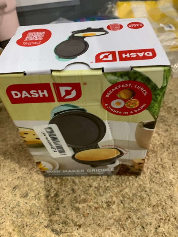 Photo 1 of DASH Mini Maker Electric Round Griddle for Individual Pancakes, Cookies, Eggs & other on the go Breakfast, Lunch & Snacks with Indicator Light + Included Recipe Book - Aqua,4 Inch