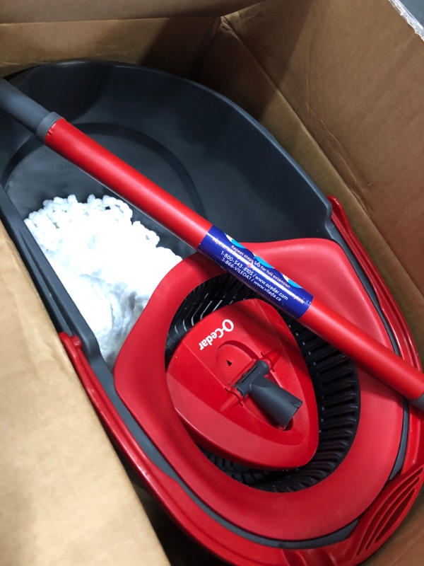 Photo 1 of **INCLUDES MOP BUCKET AND MOP HEAD, NO MOP STICK**O-Cedar EasyWring Microfiber Spin Mop, Bucket Floor Cleaning System, Red, Gray, Standard