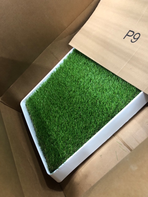Photo 1 of (USAGE) SunTurf Dog Grass Pad with Tray, Dog Litter Box, Porch Potty for Puppy Pee Training, Indoor Portable Fake Grass Pee Pad System, Artificial Grass + Pee Pad Holder