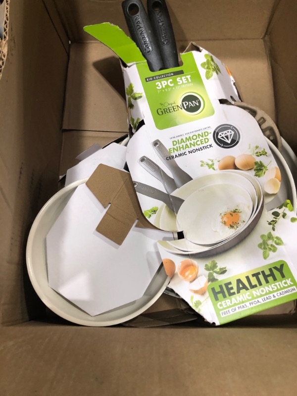Photo 1 of ***(MINOR DAMAGE/ HEAVILY SCRATCHED)***GreenPan Rio Hard Anodized Healthy Ceramic Nonstick, 7" 9.5" and 11" 3 Piece Frying Pan Skillet Set, Soft Grip Handle, PFAS-Free, Dishwasher Safe, Oven Safe, Black