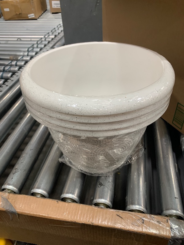 Photo 1 of ******************MISSING THE TRAYS*****************
Plastic Flower Pots Planters for Indoor Plants, 4 Pack 12 Inch White Plant Pots with Drainage Hole & Tray, Modern Decorative Large Plant Pot with Saucer for Indoor Outdoor Plants Garden House Planter