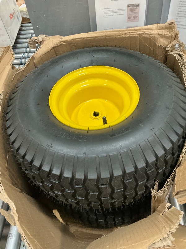 Photo 1 of (2-Pack) 20x8.00-8 Rear Tire and Wheel Assemblies - 4 Ply Tubeless Tire Compatible Replacement for Riding Lawn Mowers - 3/4" Borehole, 3.5" Offset Hub and 3/16" Keyway