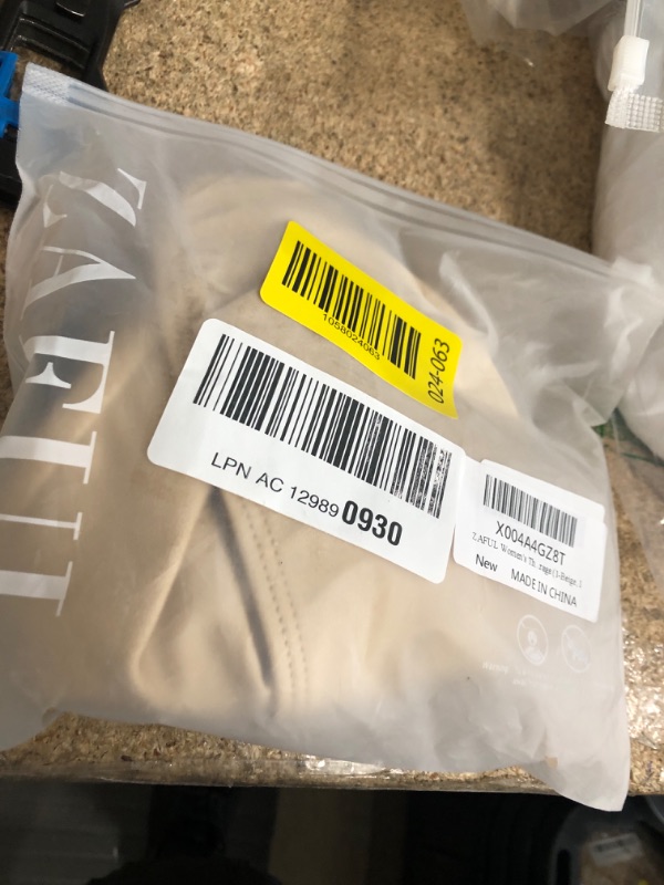 Photo 1 of **UNKNOWN DAMAGES** ZAFUL Women's Thong Bikini Bottom Low Waisted High Cut Cheeky Bathing Suit Bottoms with Adjustable Coverage (1-Beige, L)