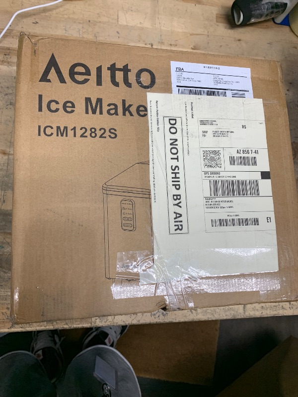Photo 1 of (PARTS) (UNTESTED) Aeitto Ice Maker Countertop 26lbs/24H, Ice Machine 8 Ice Cubes Ready in 6 Mins, 2 Sizes of Bullet Ice Portable Ice Makers with Basket & Scoop, Auto Self-Cleaning for Home/Kitchen/Office Stainless
