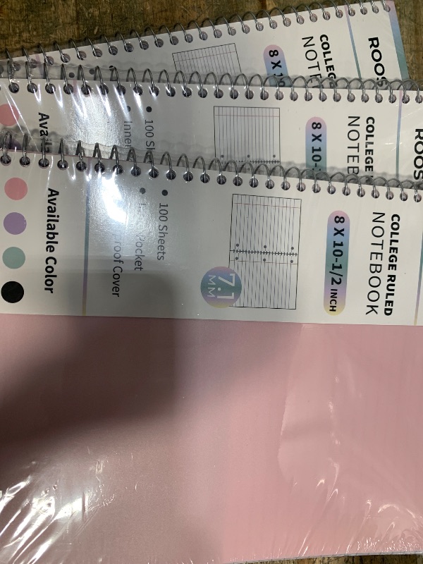 Photo 1 of  (3) Pastel Pink Spiral Notebook, 1 Subject, 10.5" x 8", College Ruled, 100 Sheets, Double-Sided Pocket Folder, 3-Hole Punched, Tear-Away Pages, Lightweight Plastic Cover, Wire Bound with Kraft Back – Perfect for Notes or Journaling