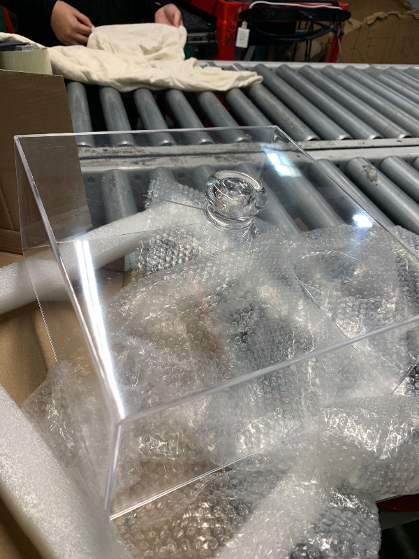 Photo 1 of (lid is damaged)(see images) Square Cake Stand with Lid 360° Rotatable Marble Cake Plate with Acrylic Dome?Stone Dessert Display Stand with Lid Cover 