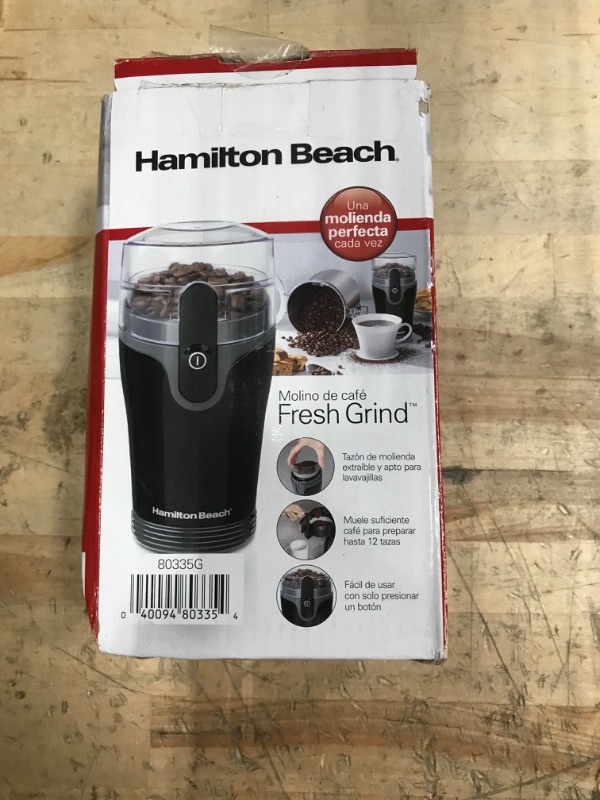 Photo 1 of ***PARTS ONLY *****Hamilton Beach Fresh Grind Electric Coffee Grinder for Beans, Spices and More, Stainless Steel Blades, Removable Chamber, Makes up to 12 Cups, Black