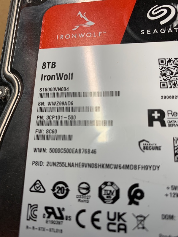 Photo 1 of (sold for parts) Seagate IronWolf 8TB NAS Internal Hard Drive HDD – 3.5 Inch SATA 6Gb/s 7200 RPM 256MB Cache for RAID Network Attached Storage 