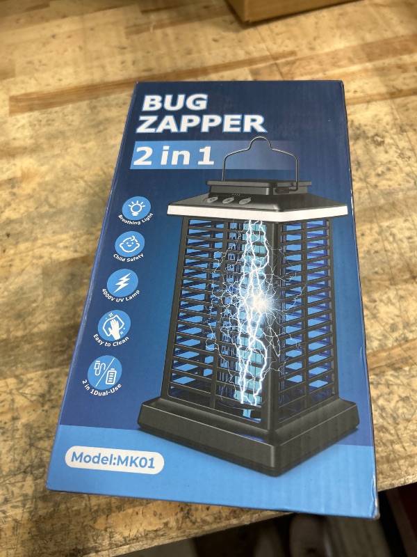 Photo 1 of Bug Zapper Outdoor, 2025 Upgraded Mosquito Zapper 3 in 1 Rechargeable Bug Zapper Outdoor with 5000mAh Battery & LED Night Light, 4000V Electric Fly Zapper for Outside Patio, Backyard, Garden BK