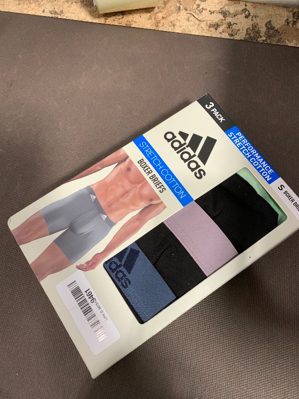 Photo 1 of adidas Men's Performance Stretch Cotton Boxer Briefs 3-Pack, Soft Underwear, Superior Comfort, Black/Semi Green Spark/Preloved Fig Purple, Small