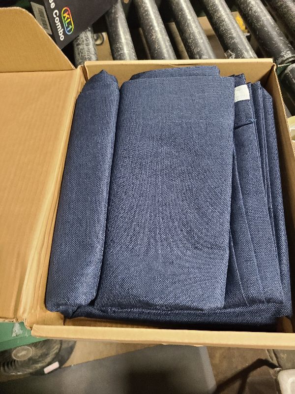 Photo 1 of 100% Blackout Shield Linen Blackout Curtains for Bedroom 96 Inches Long, Back Tab/Rod Pocket Living Room Drapes, Thermal Insulated Blackout Curtains 2 Panels Set, 50" W x 96" L, Midnight Blue