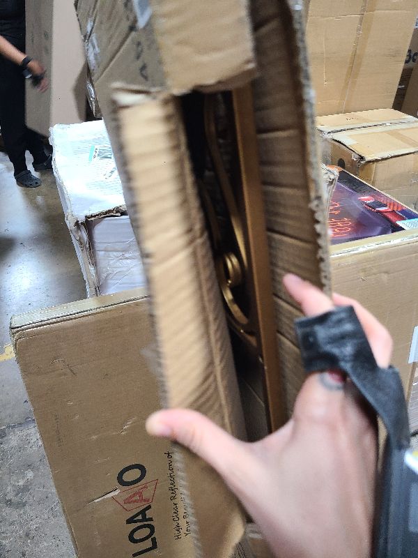 Photo 1 of 18.25"L x 25.5"W x 55"H Metal Scroll Extra Large Free Standing Adjustable Display Stand Easel with Chain Support, Heavy Duty Easel for Sign, Wedding, Picture Frame, Mirror, Gold (No Assembly Required)