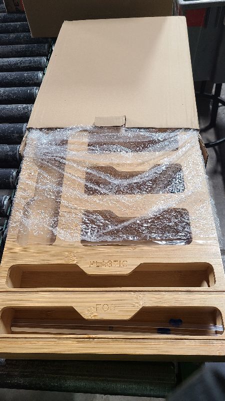 Photo 1 of  Wall Mount Ziplock Bag + Foil & Plastic Wrap Organizer - Premium Bamboo Organizer for Ziplock Bags, Foil & Plastic Wrap Dispenser | Kitchen Organization & Storage | 12" X 2.125" Standard Rolls only
