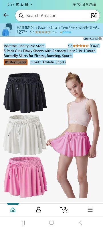 Photo 1 of 3 Pack Girls Flowy Shorts with Spandex Liner 2-in-1 Youth Butterfly Skirts for Fitness, Running, Sports 4Y