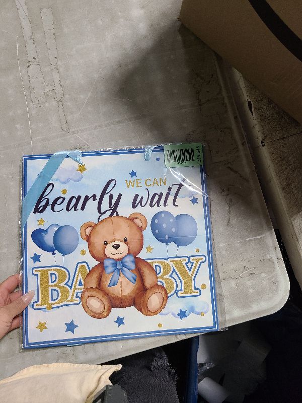 Photo 1 of 12" Extra Large Blue Bear Baby Shower Birthday Gift Bag for Baby Boys We Can Bearly Wait Bag with Wrapping Paper Teddy Bear Gift Bag for Baby Shower Birthday Party Supplies
