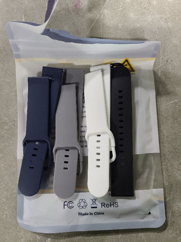 Photo 1 of 4 Pack Sport Bands for Samsung Galaxy Watch 4 40mm 44mm, Galaxy Watch 4 Classic 42mm 46mm, 20mm Soft Silicone Strap Replacement Band for Galaxy Watch 4 Women Men (Black+Gray+NavyBlue+White)