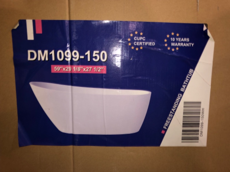 Photo 1 of (TRUCK OR TRAILER PICKUP ONLY)***MINOR DAMAGES SHOWN***
59" Free Standing Tub, Pure Acrylic Freestanding Bathtub, Stylish Stand Alone Contemporary Deep Soaking Bath Tub, cUPC Certified SY9950 (Glossy White)