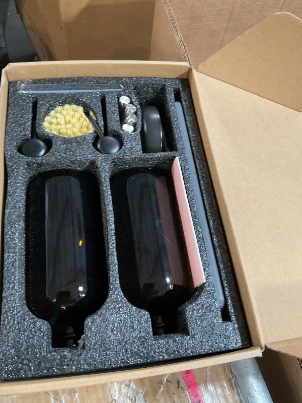 Photo 1 of [Luxury] Kitchen Soap Dispenser Set - 16OZ Amber Glass Bottle, Stainless Steel Pump, Instant Dry Tray, Waterproof Labels, Non-Slip Silicone Pad, and Dish Brush | Upgrade for Your Kitchen and Bathroom