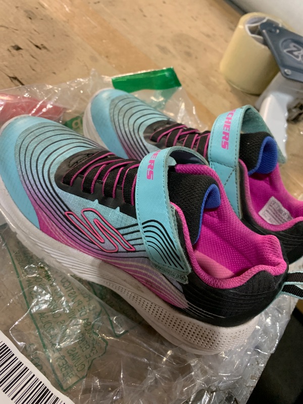 Photo 1 of (see all images) Skechers Girls MICROSPEC Advance Sneaker, Aqua/Purple, 2 Little Kid