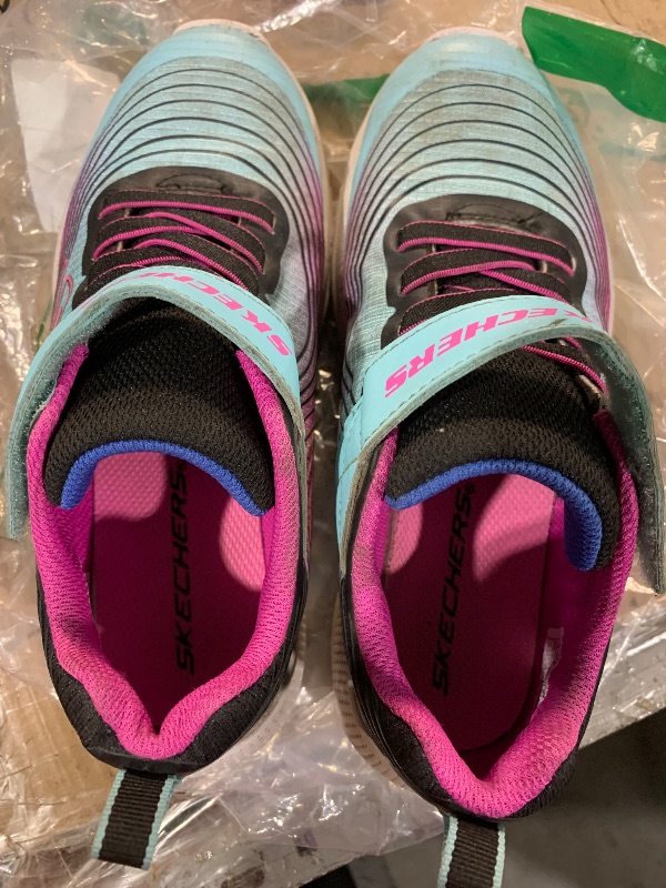 Photo 1 of (see all images) Skechers Girls MICROSPEC Advance Sneaker, Aqua/Purple, 2 Little Kid