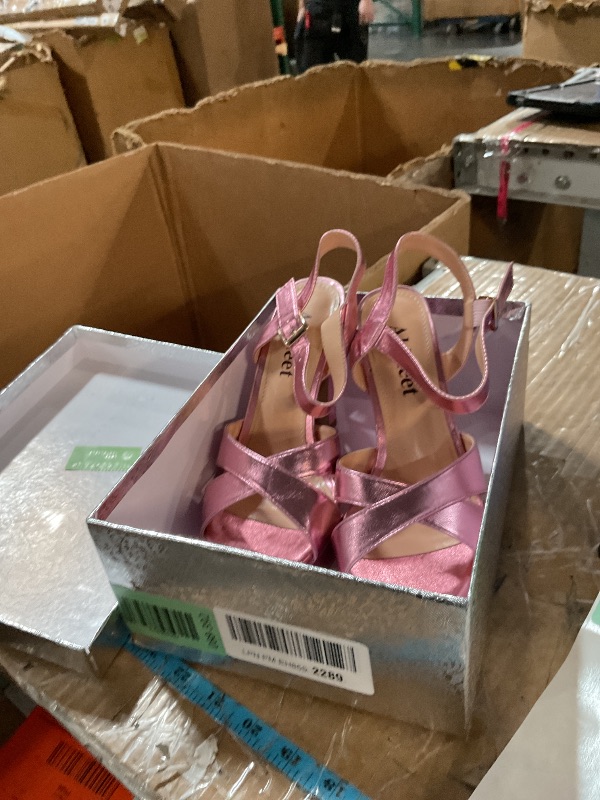 Photo 1 of (SIZE 7) (USED/FAIR) Abbleet Platform High Heels for Women Strappy Chunky Heels Sandals for Women Open Toe Block Heeled Sandals with Ankle Strap Summer Dress Shoes(Pink Gold,7)
